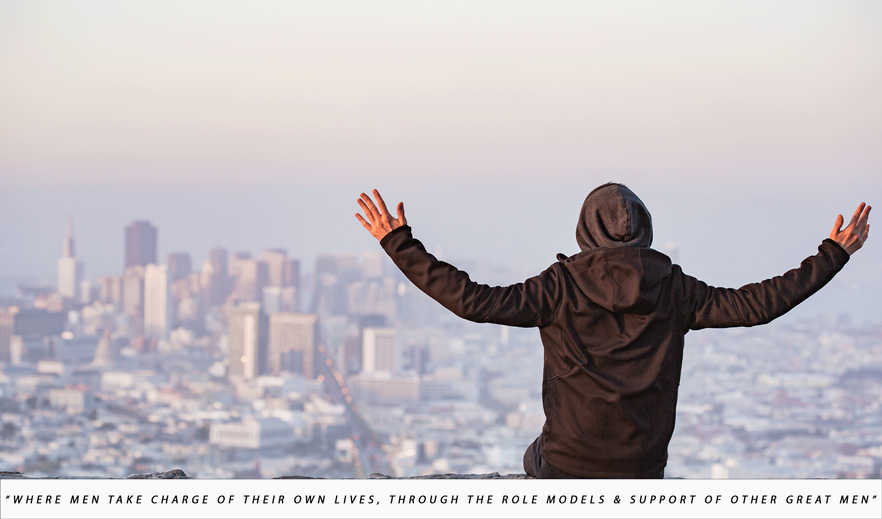 Man Saluting with Open Arms in San Francisco